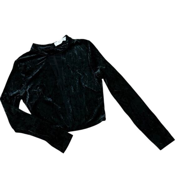 NWOT ASTR the label Small Black Velvet Long Sleeve Crop Top Stylish Chic - Picture 1 of 6